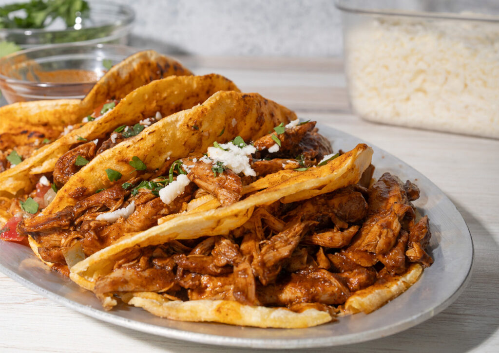 Chicken tacos marinated in Rubix Foods' marination glaze.